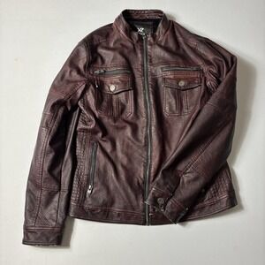 Xray Jeans Men's Brown Distressed Faux Leather Moto Jacket NWT Size M